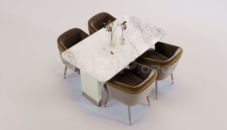 17537. Free 3ds Max Dining Table And Chair Model Download (1)