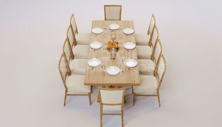 17576. Free 3ds Max Dining Table And Chair Model Download (1)