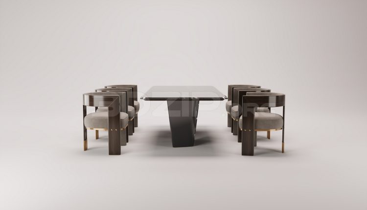 17619. Free 3ds Max Dining Table And Chair Model Download (1)