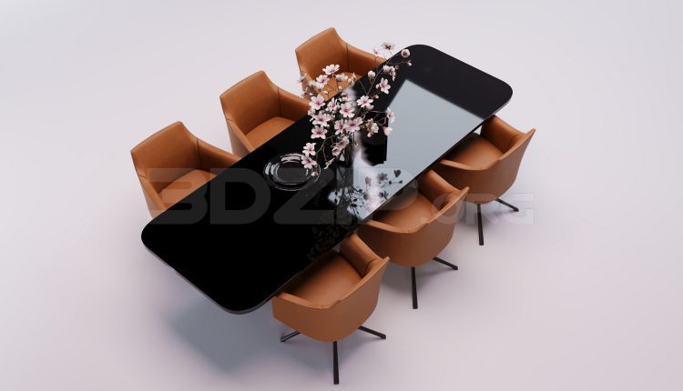 17739. Free 3ds Max Dining Table And Chair Model Download (1)