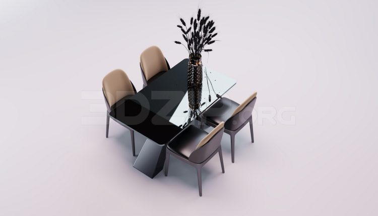 17746. Free 3ds Max Dining Table And Chair Model Download (1)