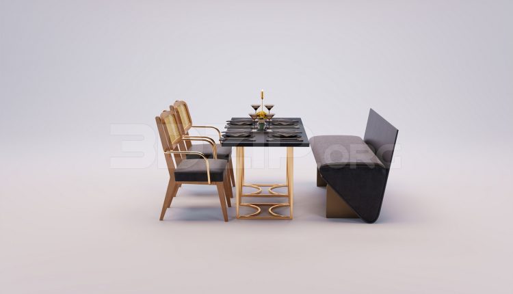 17782. Free 3ds Max Dining Table And Chair Model Download (1)