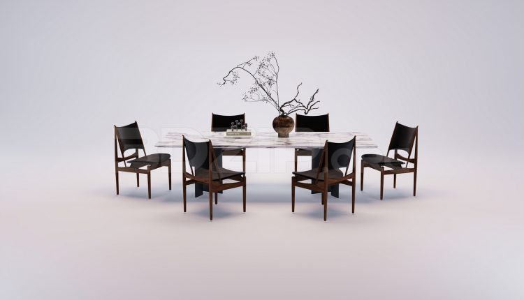 17790. Free 3ds Max Dining Table And Chair Model Download (1)