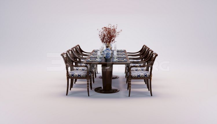 17803. Free 3ds Max Dining Table And Chair Model Download (1)
