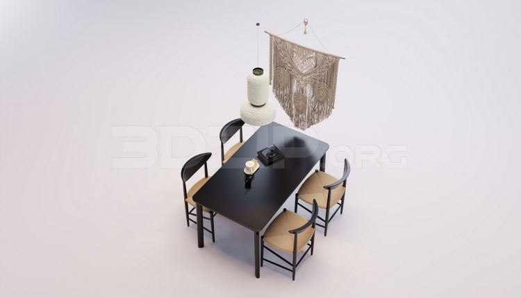 17827. Free 3ds Max Dining Table And Chair Model Download (1)