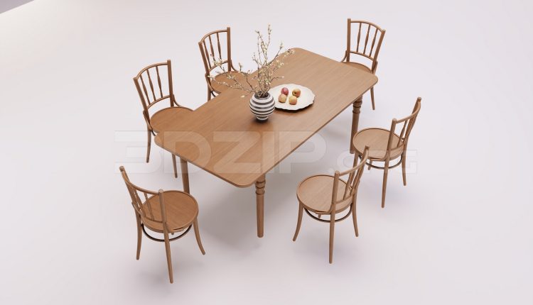 18033. Free 3ds Max Dining Table And Chair Model Download (1)