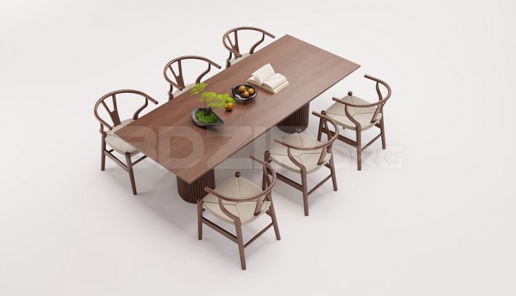 18252. Free 3Ds Max Dining Table And Chair Model Download (1)