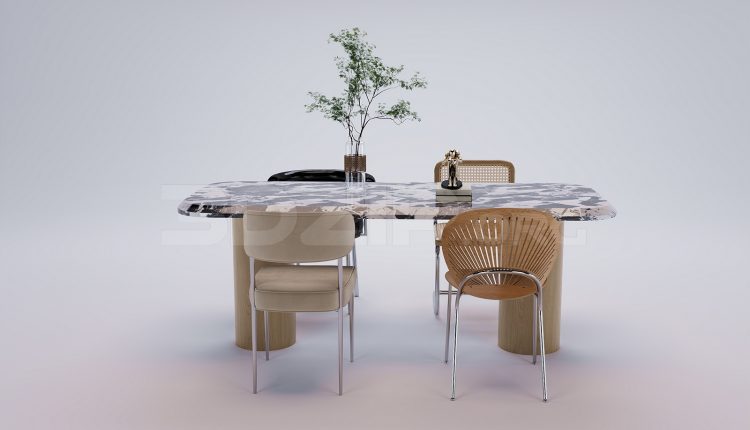 18460. Free 3Ds Max Dining Table And Chair Model Download (2)