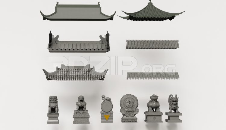 20272. Free Download Traditional Asian Roof Collection 3ds Max Model (1)