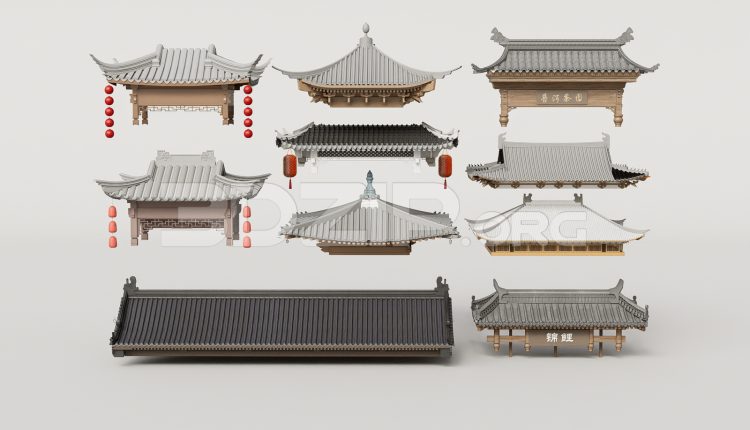 19009. Traditional Asian Roof Collection – 3ds Max Model Free Download (2)