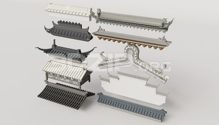 19011. Free Download Traditional Asian Roof Collection 3ds Max Model (1)