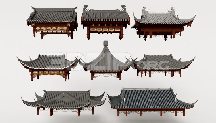 19013. Free Download Traditional Asian Roof Collection 3ds Max Model (2)