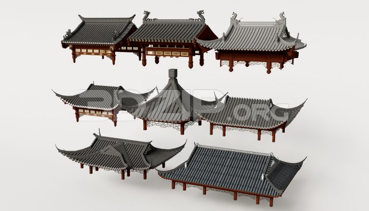 19013. Free Download Traditional Asian Roof Collection 3ds Max Model (1)