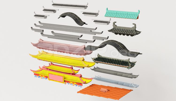 19014. Free Download Traditional Asian Roof Collection 3ds Max Model (2)
