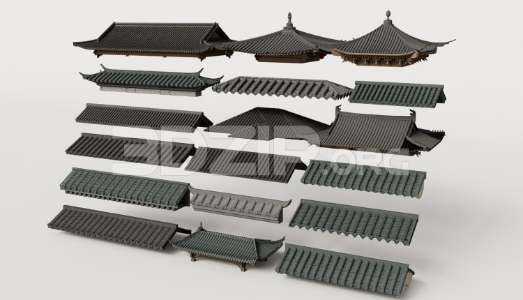 19017. Traditional Asian Roof Collection – 3ds Max Model Free Download (1)
