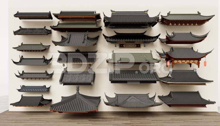 19021. Traditional Asian Roof Collection – 3ds Max Model Free Download (2)