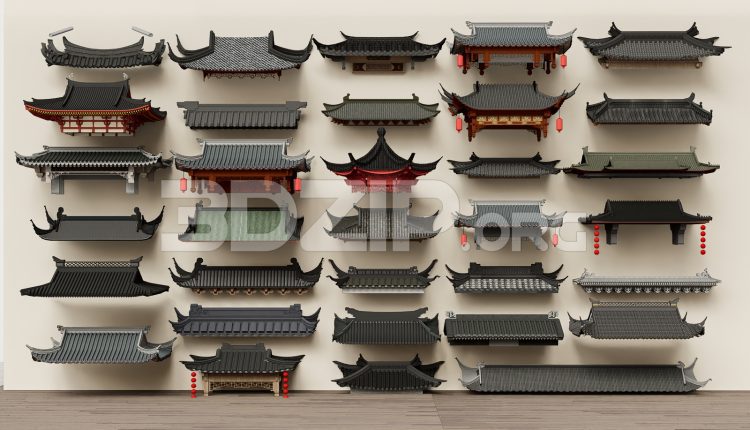 19025. Traditional Asian Roof Collection – 3ds Max Model Free Download (2)