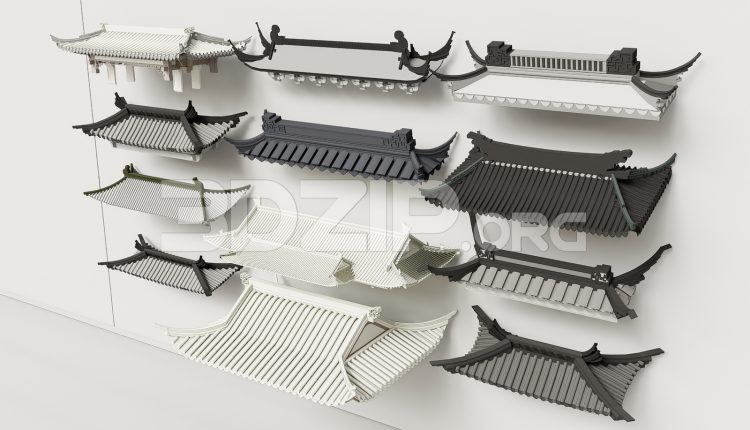 19026. Traditional Asian Roof Collection – 3ds Max Model Free Download (1)