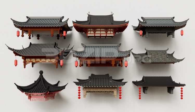 19027. Traditional Asian Roof Collection – 3ds Max Model Free Download (1)