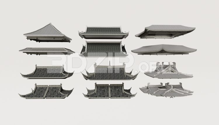 19028. Traditional Asian Roof Collection – 3ds Max Model Free Download (1)