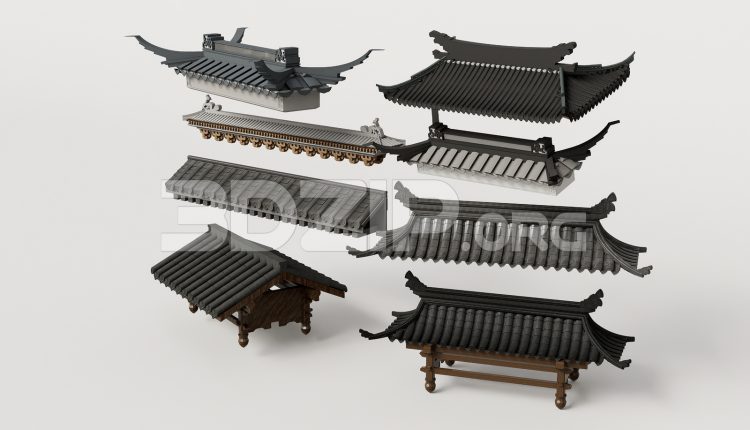 19029. Traditional Asian Roof Collection – 3ds Max Model Free Download (1)