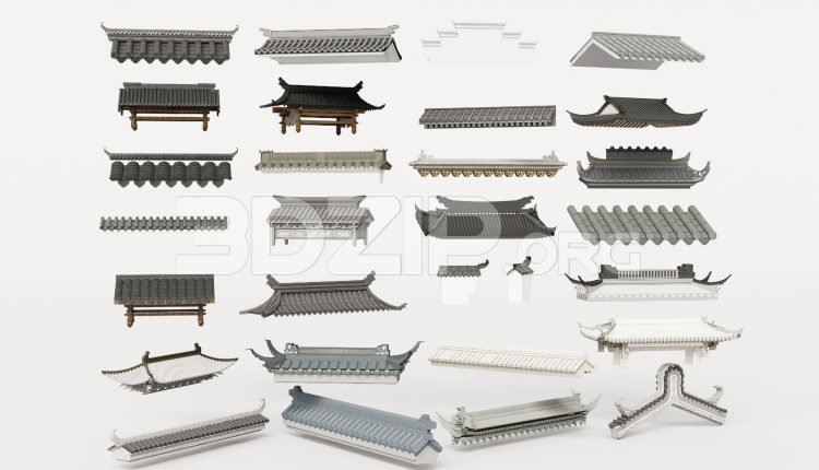 19033. Free Download Traditional Asian Roof Collection 3ds Max Model (2)