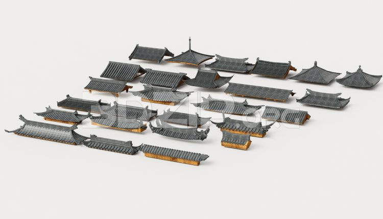 19034. Free Download Traditional Asian Roof Collection 3ds Max Model (1)