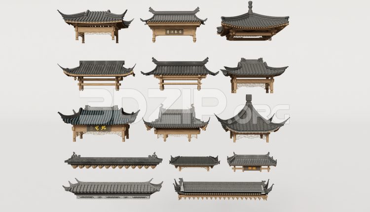19039. Traditional Asian Roof Collection – 3ds Max Model Free Download (1)
