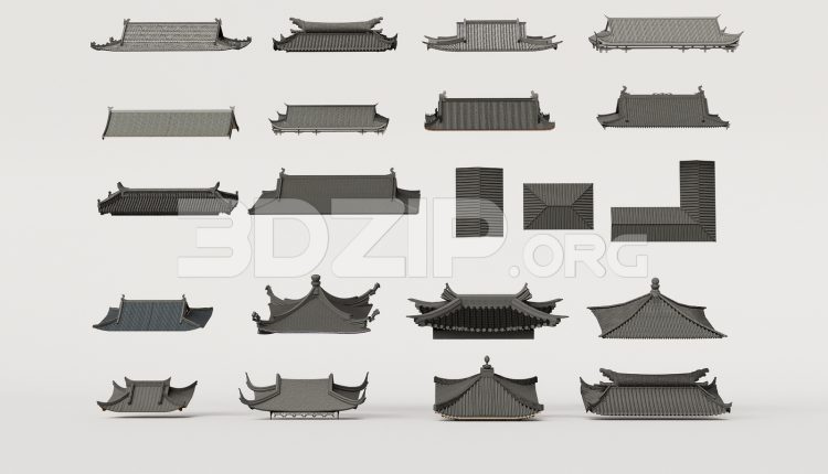 19046. Free Download Traditional Asian Roof Collection 3ds Max Model (2)