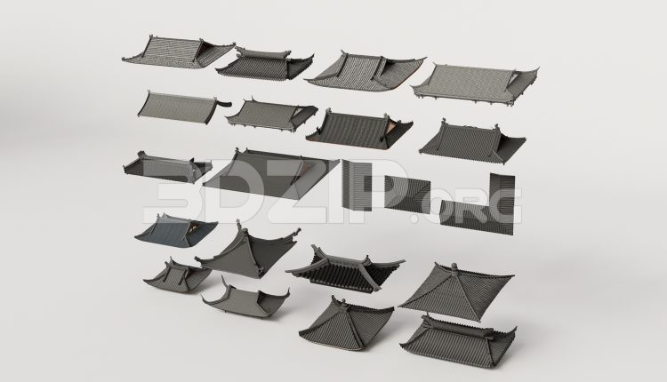 19046. Free Download Traditional Asian Roof Collection 3ds Max Model (1)