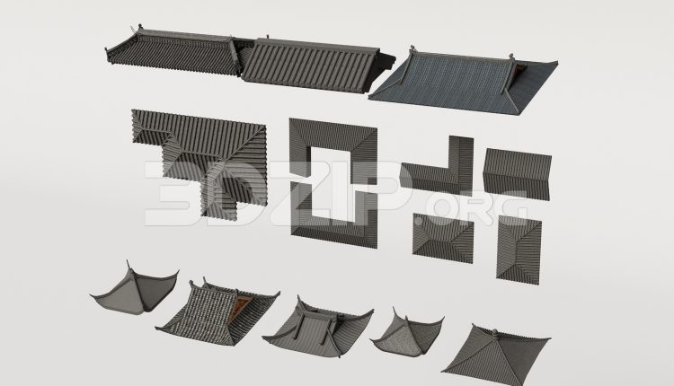 19047. Free Download Traditional Asian Roof Collection 3ds Max Model (1)