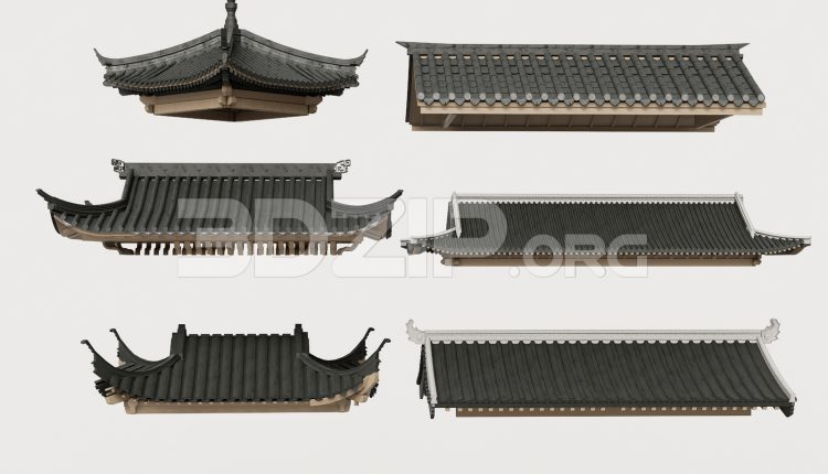 19049. Free Download Traditional Asian Roof Collection 3ds Max Model (2)
