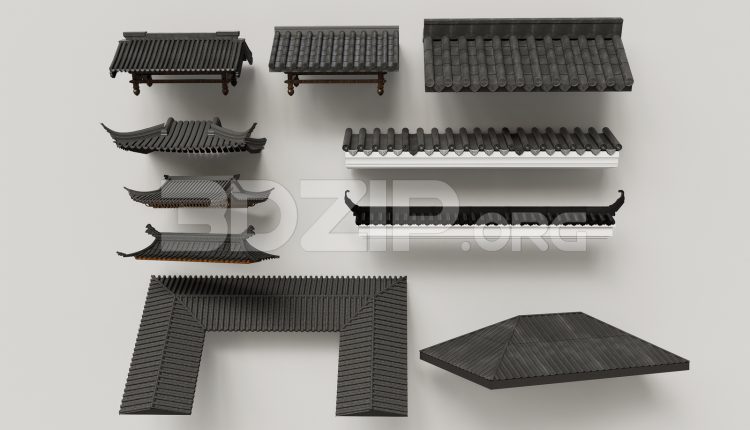 19052. Free Download Traditional Asian Roof Collection 3ds Max Model (2)