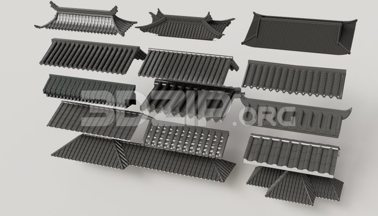 19053. Free Download Traditional Asian Roof Collection 3ds Max Model (1)