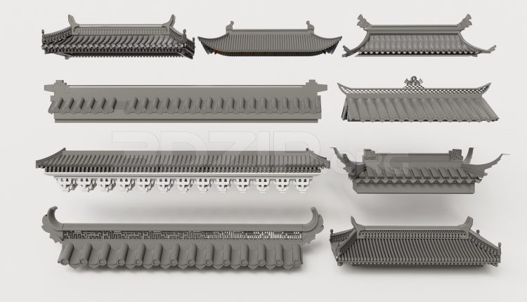 19056. Free Download Traditional Asian Roof Collection 3ds Max Model (2)