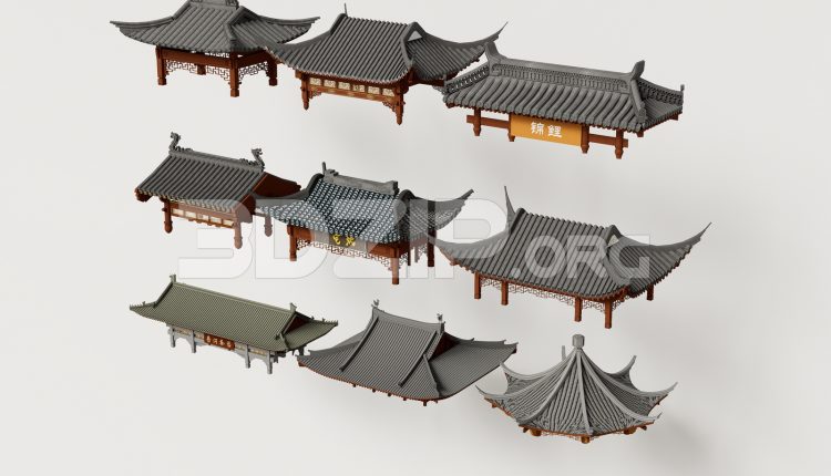 19072. Free Download Traditional Asian Roof Collection 3ds Max Model (1)