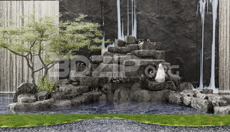 19075. Waterfall Garden 3ds Max Model – Rock Cascade and Pond Scene (2)