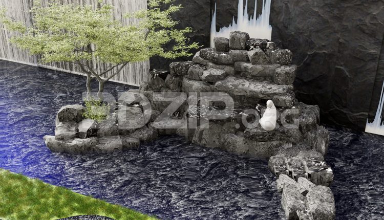 19075. Waterfall Garden 3ds Max Model – Rock Cascade and Pond Scene (1)