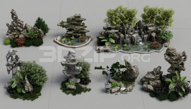 19091. Oriental Zen Garden Landscape Design with Rock Pond – Free 3ds Max 3D Model Download (1)
