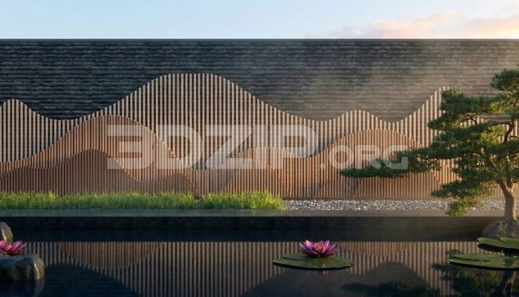 19098. 3ds Max ArchViz Realistic Wooden Slats Mountain Wall Design (1)