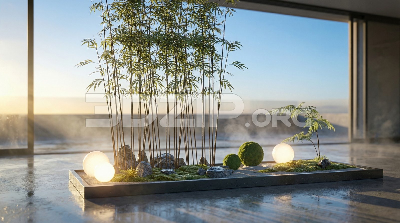 19104. Modern Indoor Zen Garden in 3ds Max Bamboo Interior Visualization Render (1)