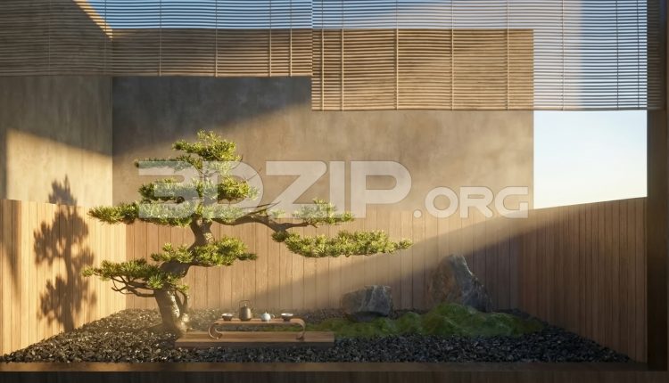 19116. Japanese Bonsai Zen Garden Interior 3Ds Max Visualization (1)