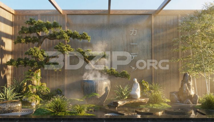 19120. Modern Japanese Zen Garden 3D Scene – High Quality 3ds Max Model (1)