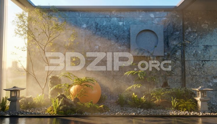 19137. Minimal Zen Indoor Garden Courtyard 3D Visualization 3ds Max (1)