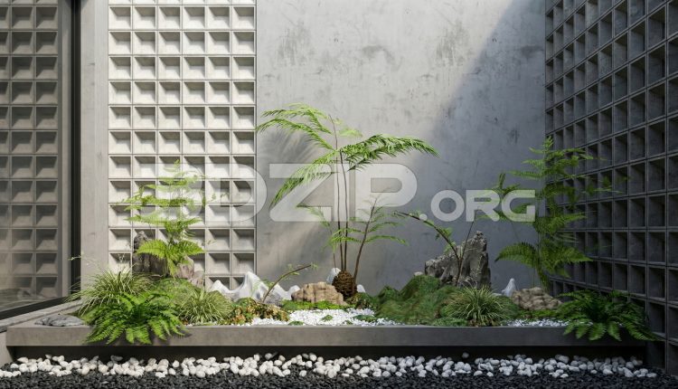 19143. Modern Zen Garden with Stone and Greenery – 3ds Max Exterior Render (1)