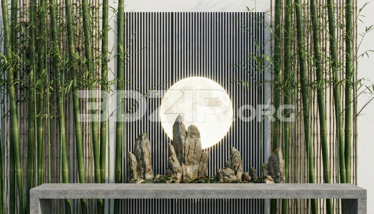 19153. Zen Garden Design with Bamboo and Moon Light Feature 3ds Max Render (1)