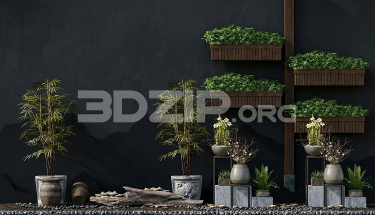 19171. Zen Garden Wall with Greenery and Natural Decor 3ds Max Render Scene (1)