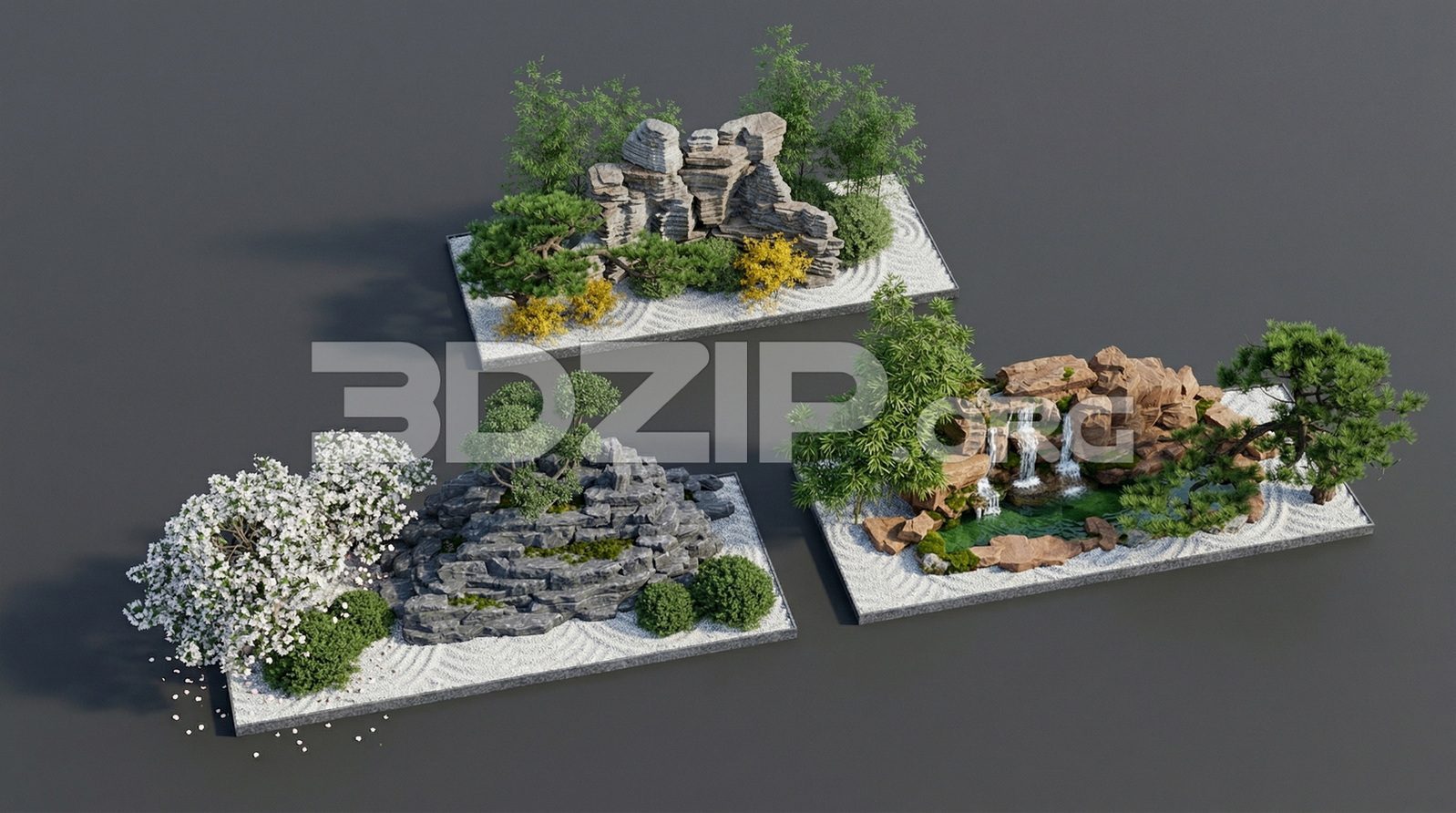 19187. 3ds Max Japanese Garden Collection with Rock, Sand & Natural Elements (1)