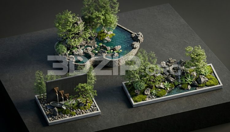 19192. Asian Style Mini Garden Designs with Water Features 3ds Max Landscape Models (1)