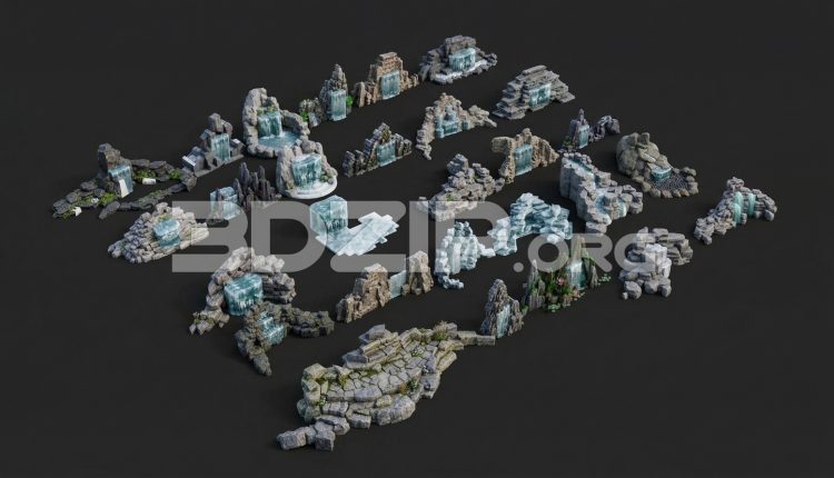 19198. Fantasy Waterfall Rocks Asset Pack 3ds Max Environment Kitbash Set (1)